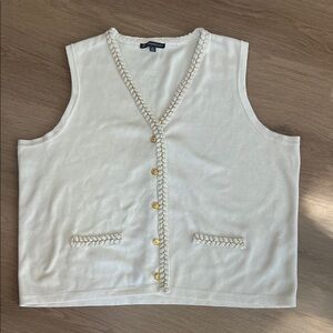 Adrianna Papell Cream Sleeveless Blouse with Gold Buttons